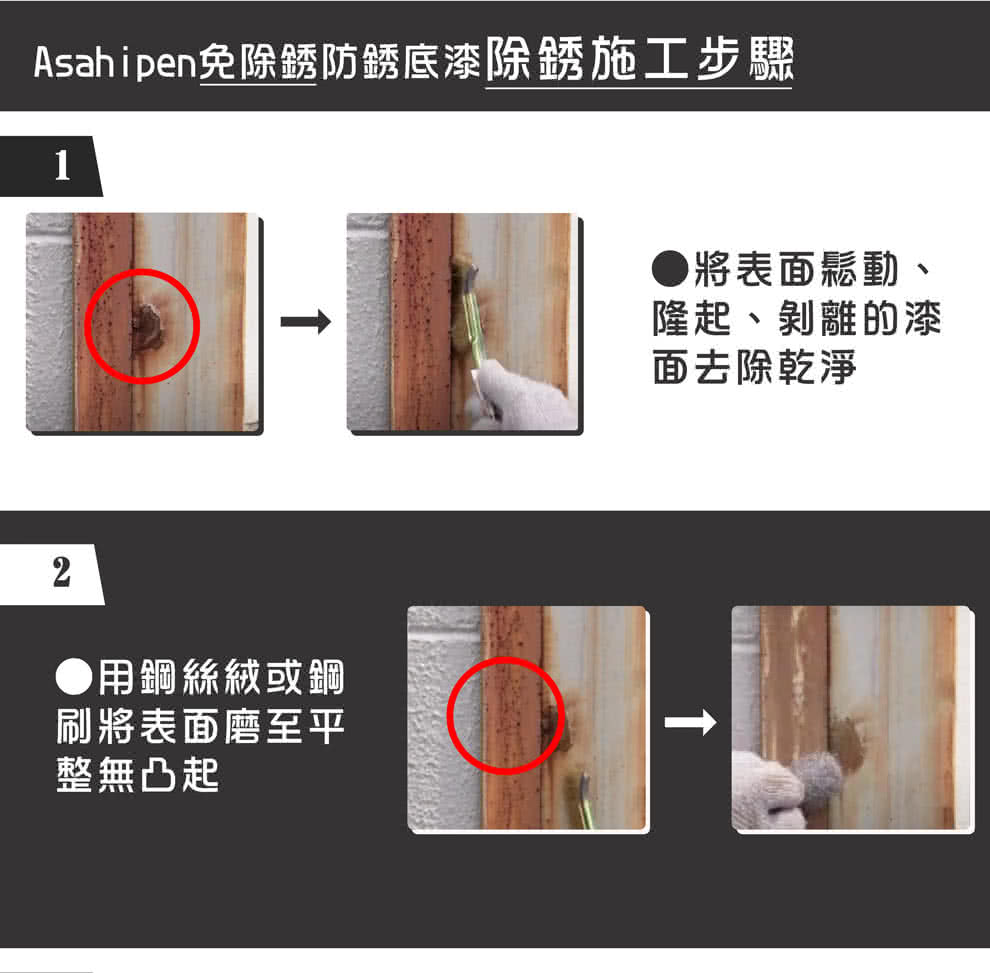 Asahipen免除銹防銹底漆除銹施工步驟