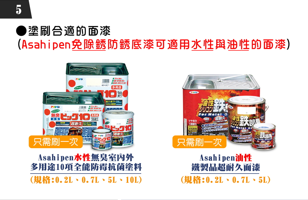 Asahipen免除銹防銹底漆可適用水性與油性的面漆