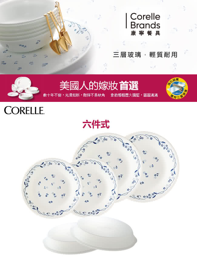 【CORELLE】康寧古典藍6件式餐盤組(604)