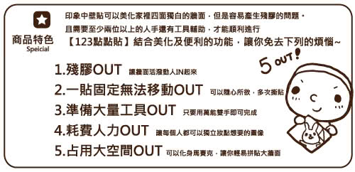 【123點點貼】三聯式無痕壁貼防潑水重覆黏貼不殘膠藝術創意壁飾-30x30cm(1628255)