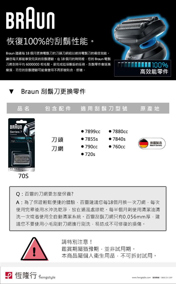 讓您每天都能享受完美的刮鬍體驗,在18個月的時間裡,您的 Braun 電鬅