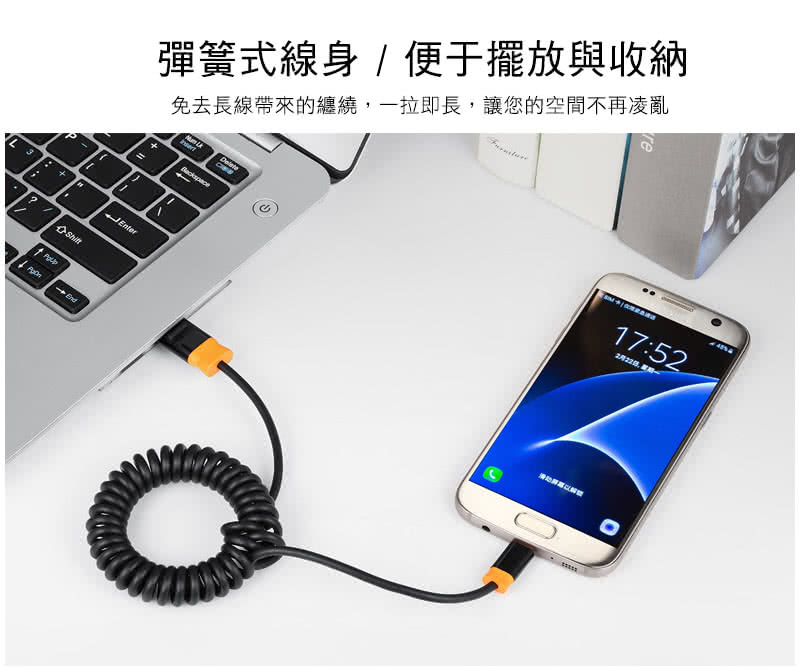 【群加 Powersync】USB 2.0 AM To Micro USB 彈簧式充電傳輸線/1.5m(CUB2KCSM0015)