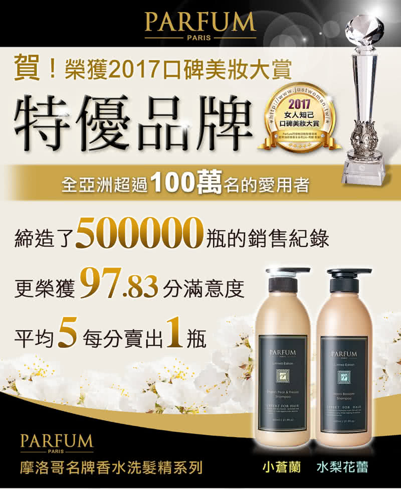 【Parfum 巴黎帕芬】摩洛哥名牌香水洗髮精600mlX2入組(水梨花蕾、小蒼蘭 多款可選)