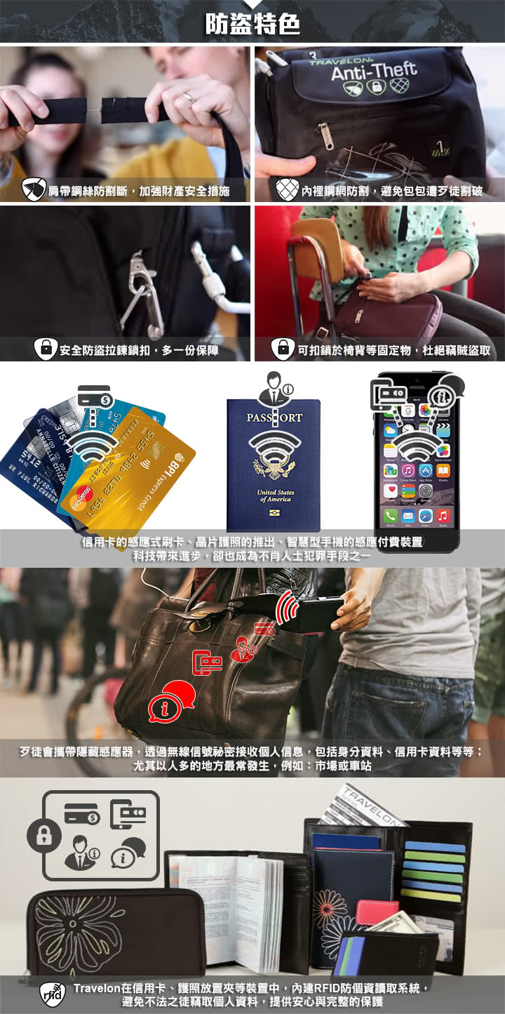 【Travelon美國防盜包】React 防盜防割鋼網托特包(休閒/旅遊/RFID/公事 TL-42812-15 黑)