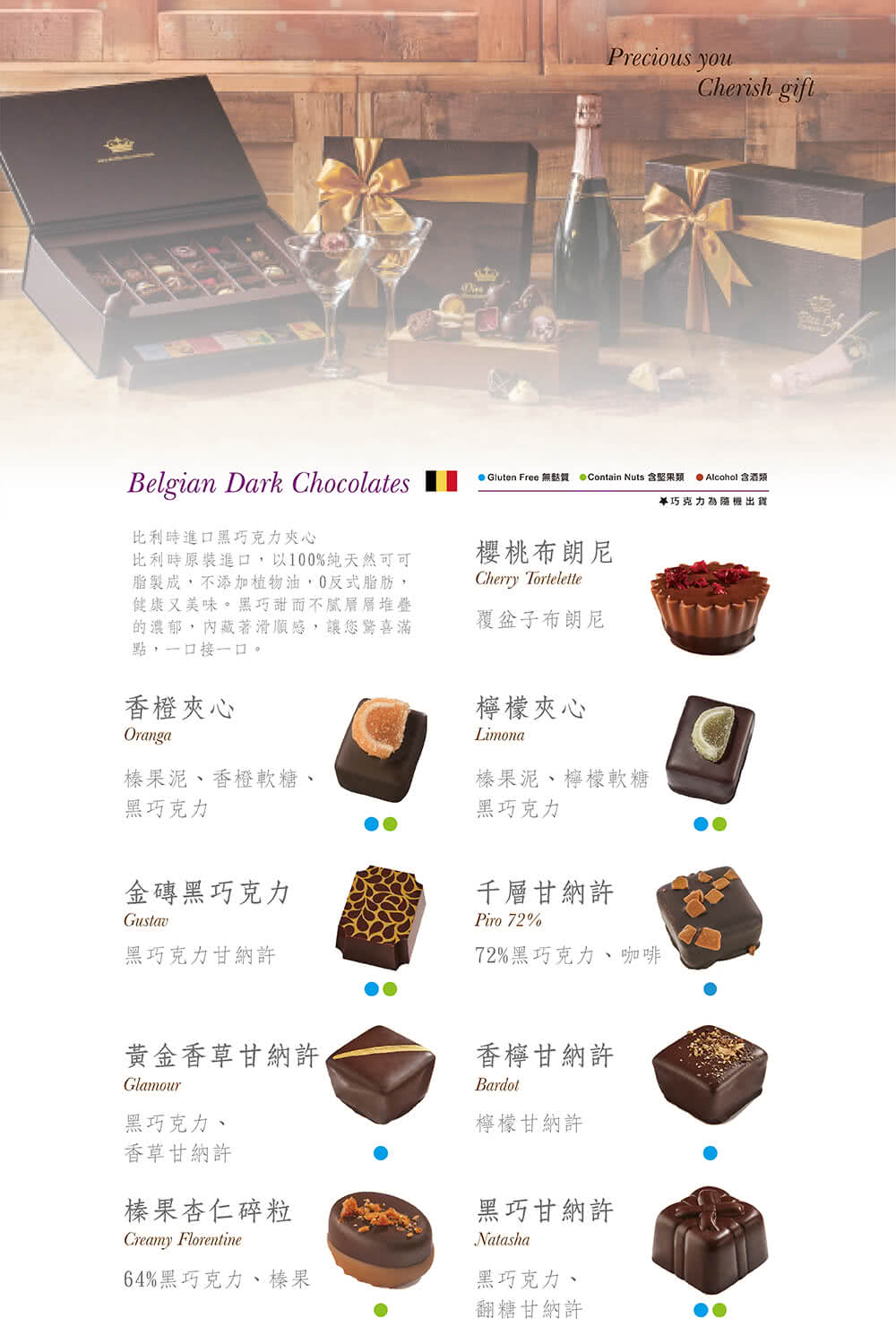 Contain Nuts 含堅果類  Alcohol 含酒類