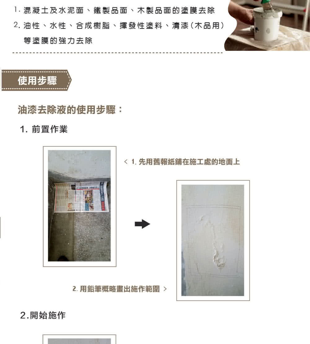 1. 混凝土及水泥面、鐵製品面、木製品面的塗膜去除