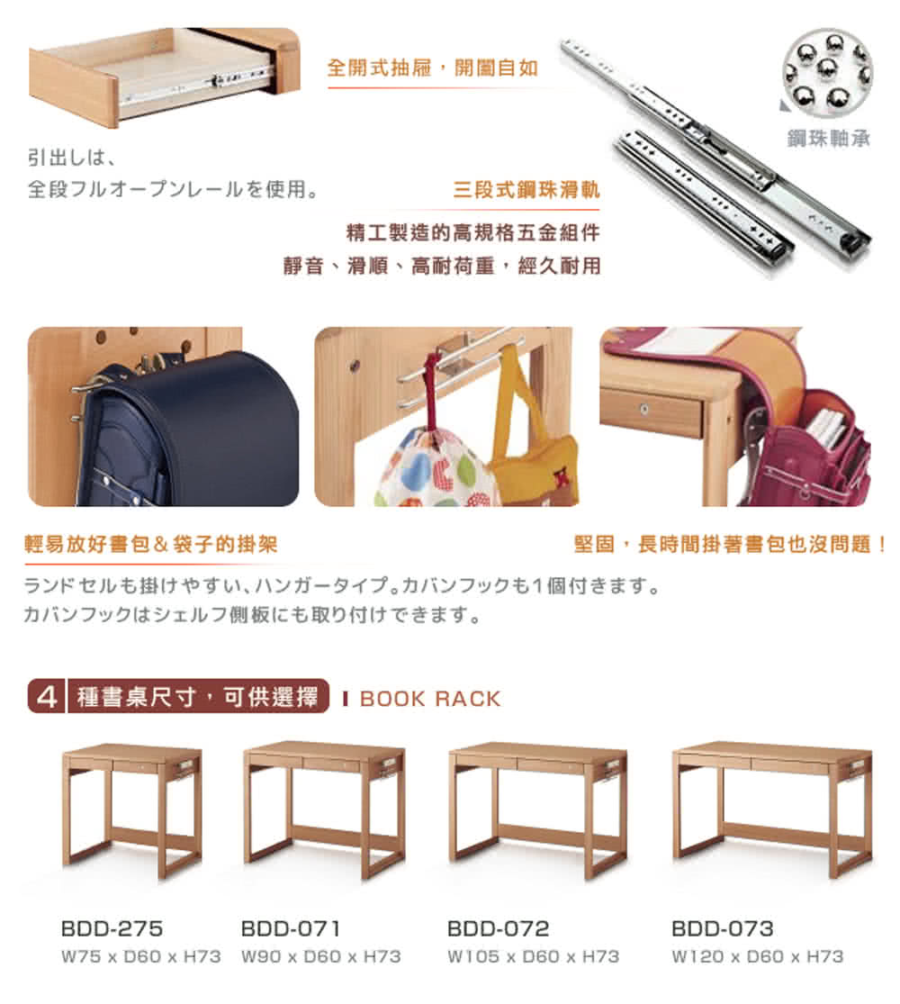 4種書桌尺寸,可供選擇I BOOK RACK