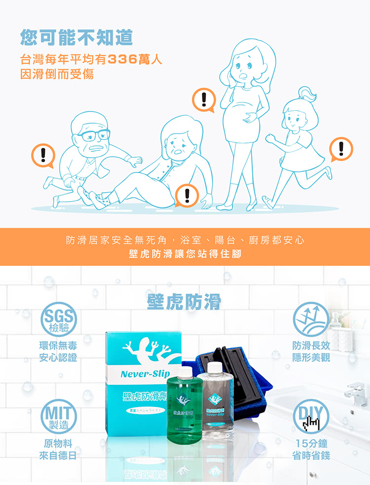 防滑居家安全無死角,浴室、陽台、廚房都安心