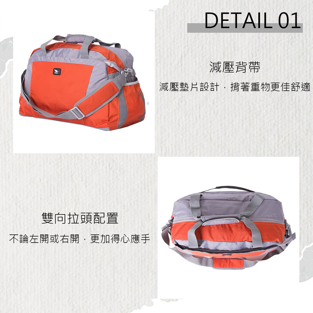 雙向拉頭配置 不論左開或右開,更加得心應手 減壓背帶 減壓墊片設計,揹著重物更佳舒適 