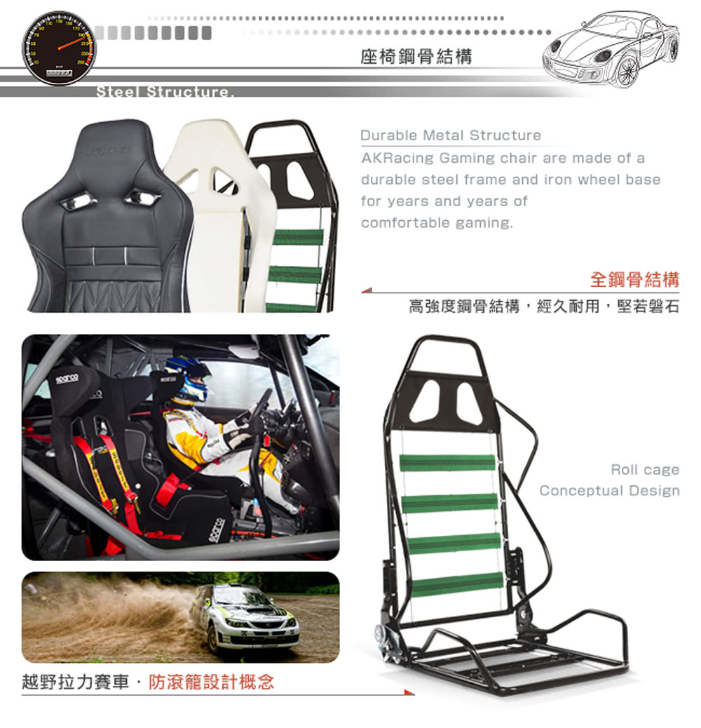 ......... 座椅鋼骨結構 全鋼骨結構 高強度鋼骨結構,經久耐用,堅若磐石 越野拉力賽車,防滾籠設計概念 