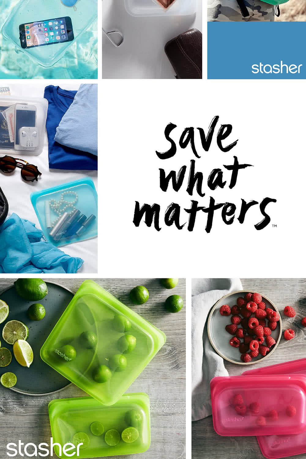 美國 Stasher - 【入門三入組】白金矽膠袋/密封袋/食物袋-隨機三入顏色 (站站1656ml+方形828ml+長形355ml)