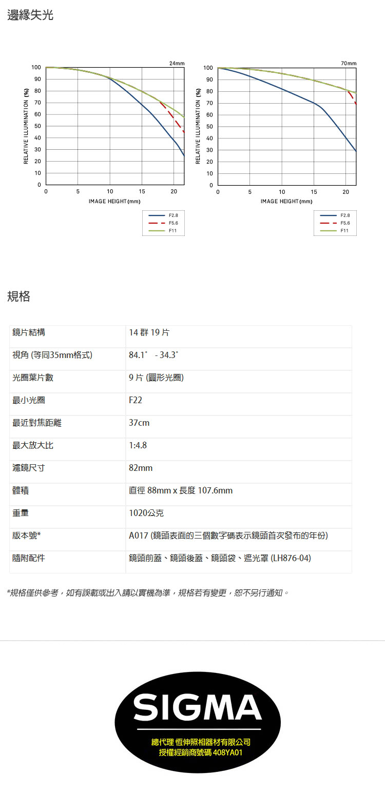 SIGMA適馬 24-70mm F/2.8 DG OS HSM - 詳情9