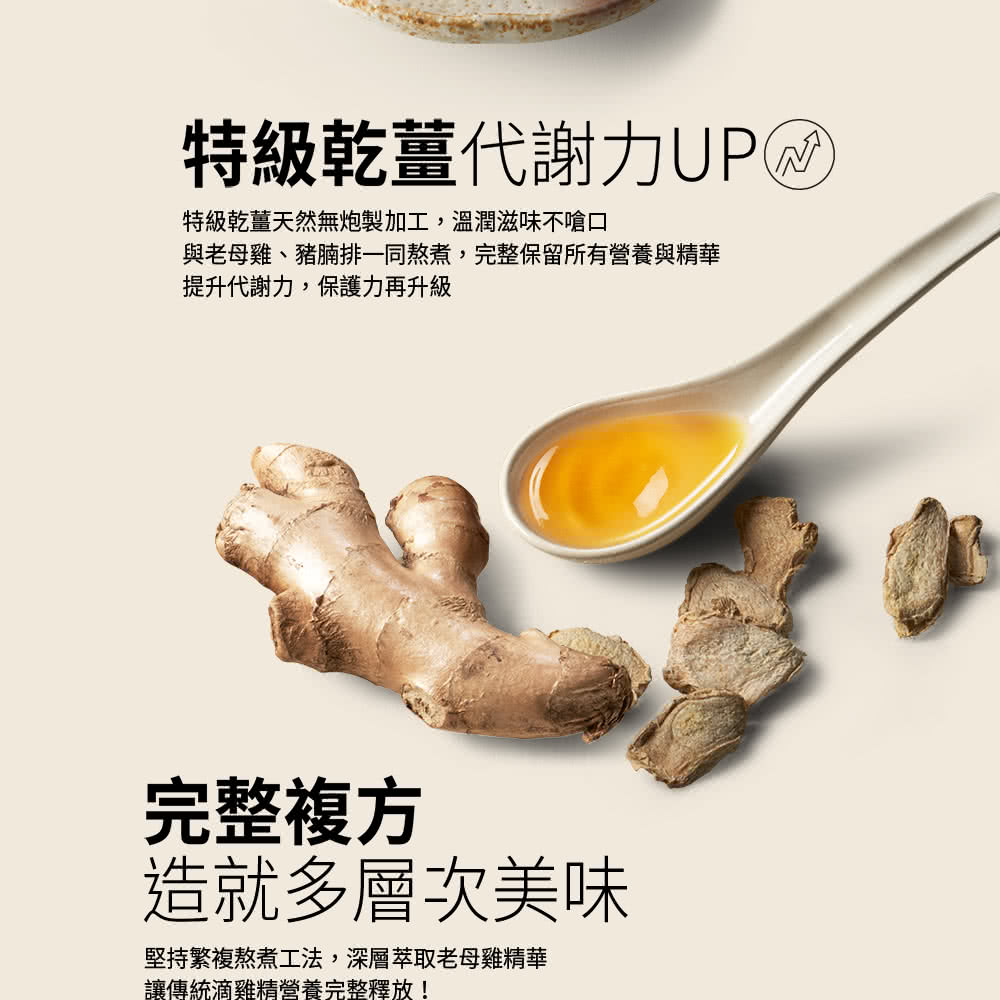與老母雞、豬腩排一同熬煮,完整保留所有營養與精華