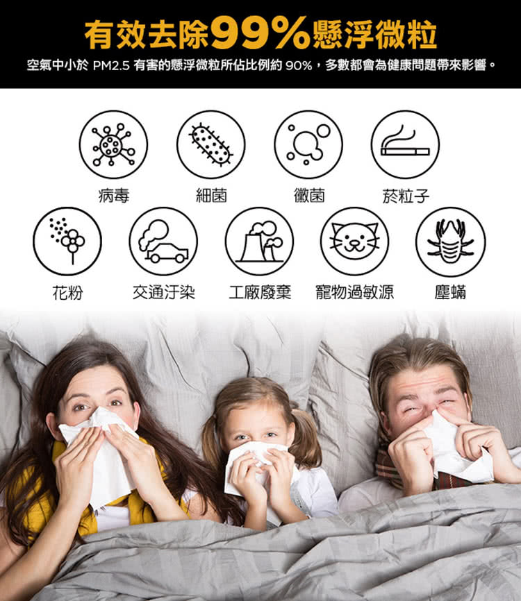 空氣中小於 PM2.5有害的懸浮微粒所佔比例的90%,多數都會為健康問題帶來影響。