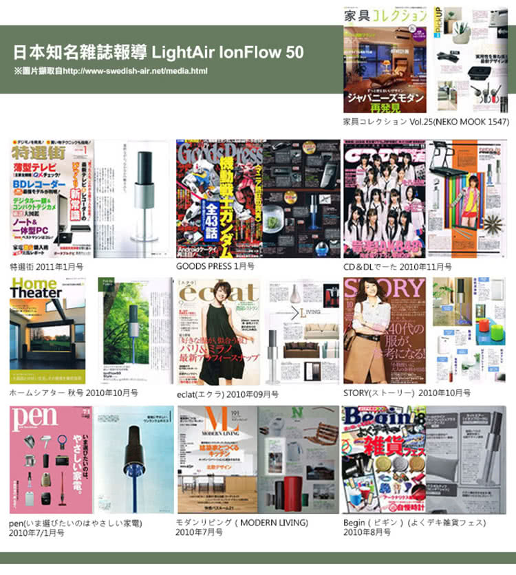 日本知名雜誌報導 LightAir lonFlow 50