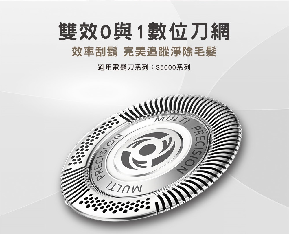 雙效0與1數位刀網 效率刮鬍 完美追蹤淨除毛髮 適用電鬍刀系列S5000系列 