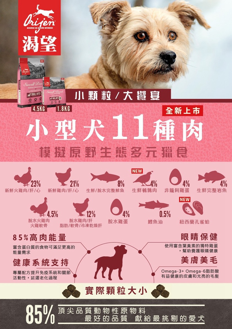 Orijen 渴望 小型犬11種肉1 8kg 4lb Momo購物網