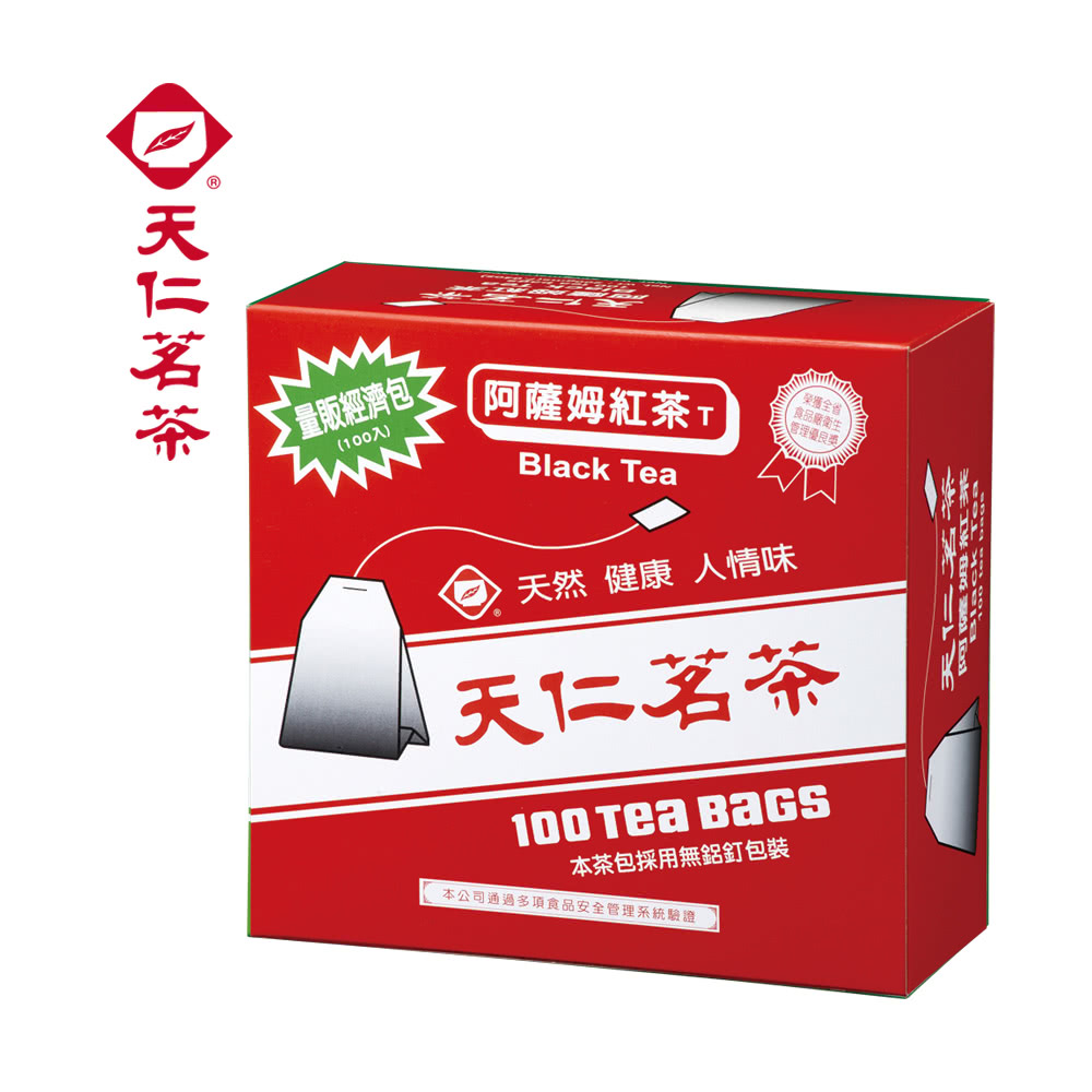 ®量販經濟包(入)阿薩姆紅茶榮獲全省食品衛生管理優良Black Tea天然 健康 人情味天仁100  本茶包採用無鋁釘包裝本公司通過多項食品安全管理系統驗證天仁茗茶