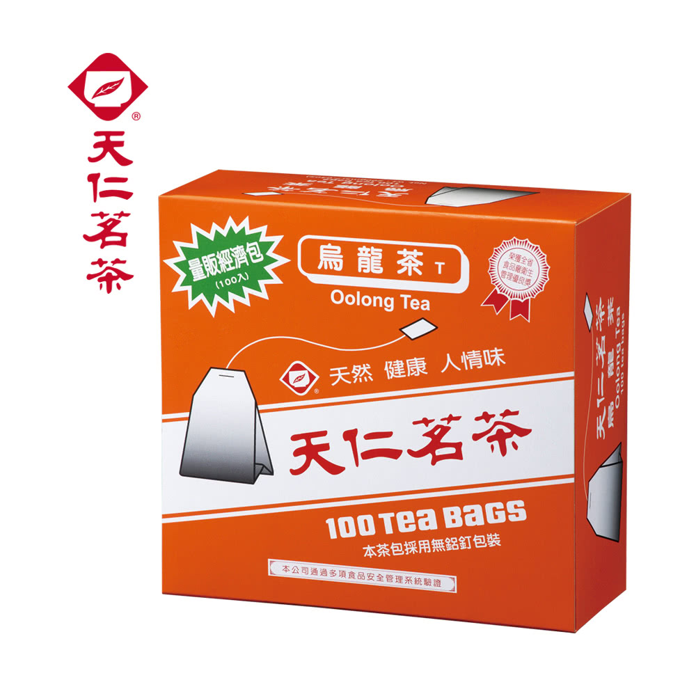 ®量販經濟包烏龍茶 榮獲全省 食品衛生管理優良獎(100入) 天然健康 人情味天仁100  本茶包採用無鋁釘包裝本公司通過多項食品安全管理系統驗證天仁茗茶Oolong Tea