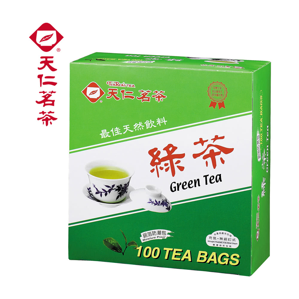 ®TenRens TEA天仁茗茶最佳天然飲料全省管理綠茶Green 鋁箔防潮包。充鋁式  No  StapleMoisture Proof100 TEA BAGS TEA   Tea