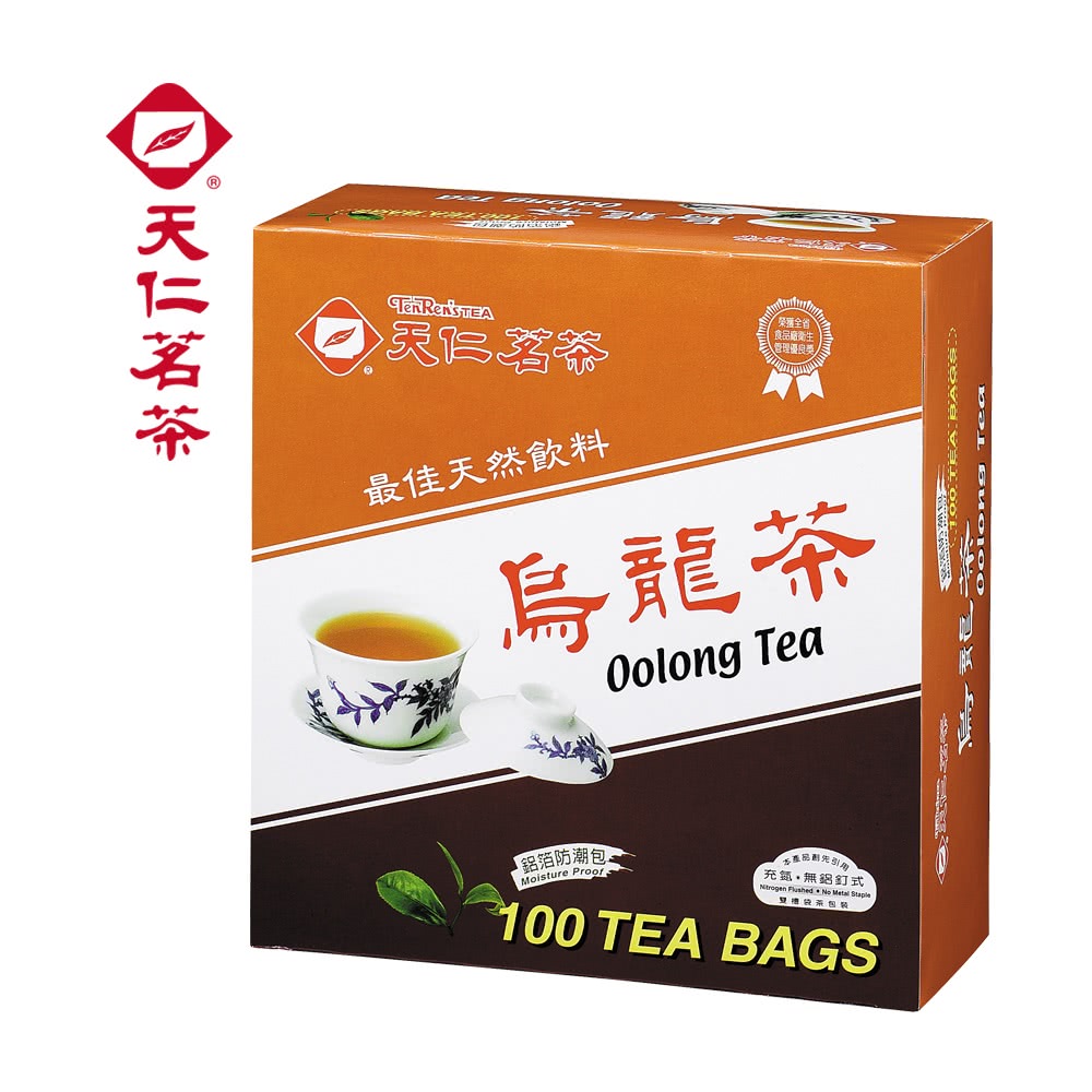 ® 最佳天然飲料榮獲全省食品衛生管理烏龍茶Oolong Tea鋁箔防潮包Moisture Proof本產品充氮無鋁釘式  No  100 TEA BAGS  TEA  Tea