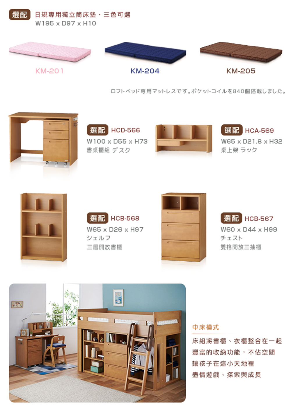 選配 日規專用獨立筒床墊.三色可選