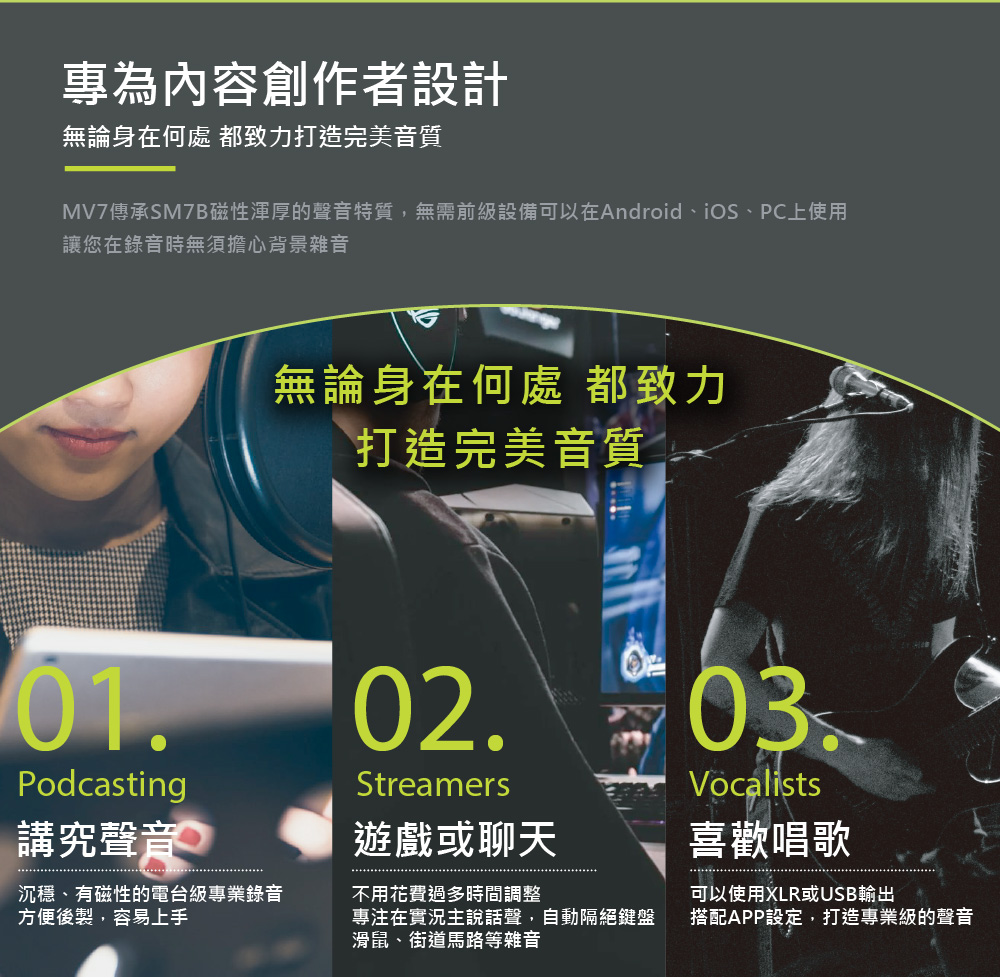 SHURE】MOTIV MV7 數位動圈式麥克風USB及XLR接頭(iOS/Android/Mac/PC 