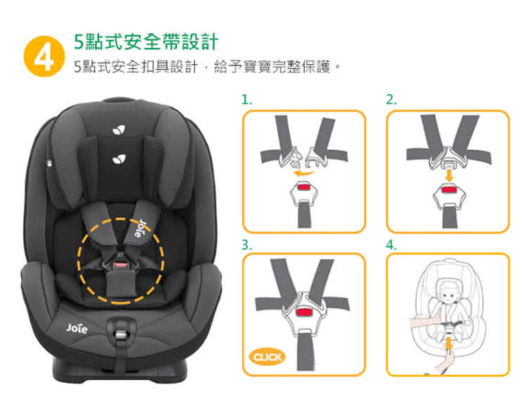 5點式安全帶設計 5點式安全扣具設計,給予寶寶完整保護。 