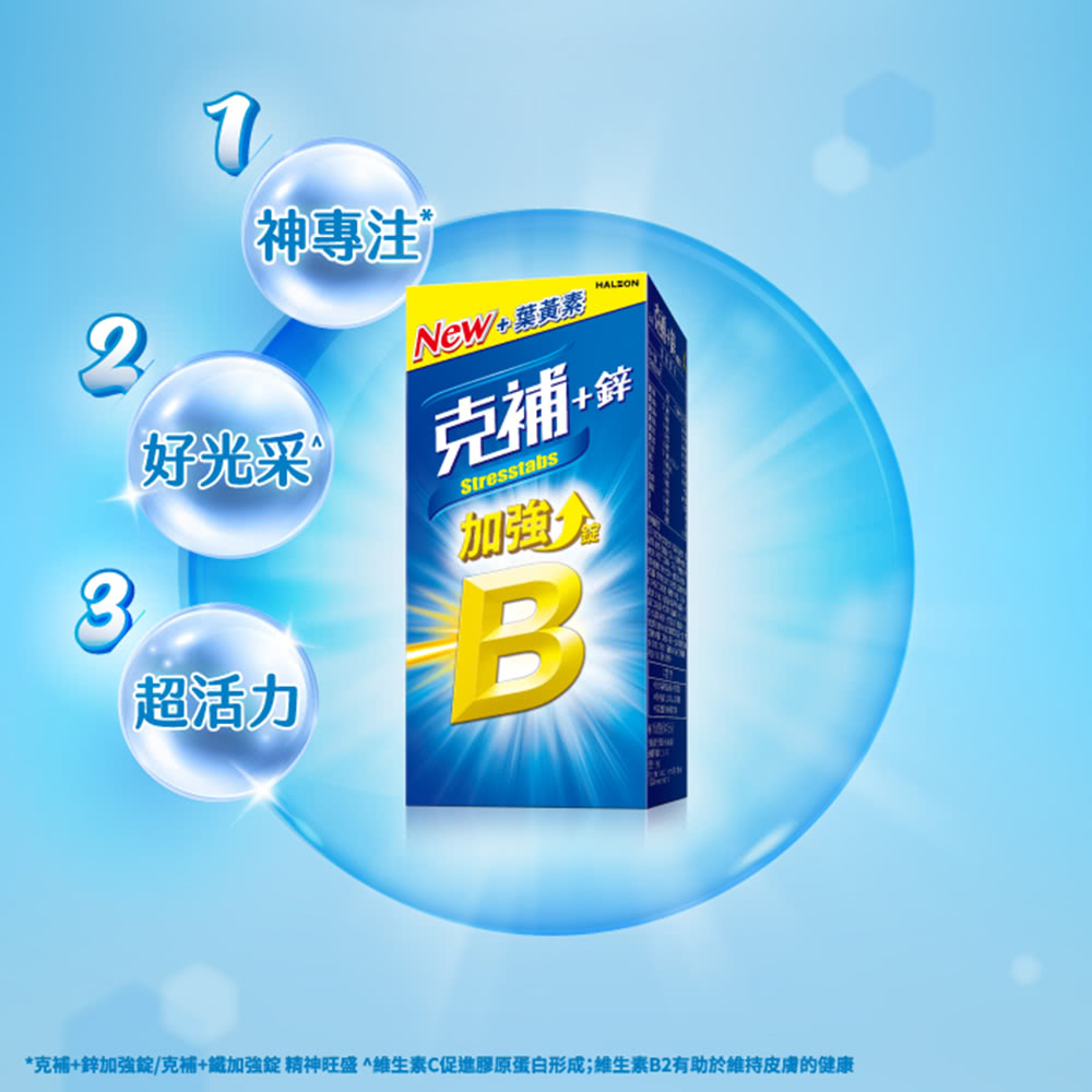 維生素B 2價 與克補鋅錠相較。維生素B2含量為11.7倍,維生素B2為3倍,維生素B 及B為1.8倍。 