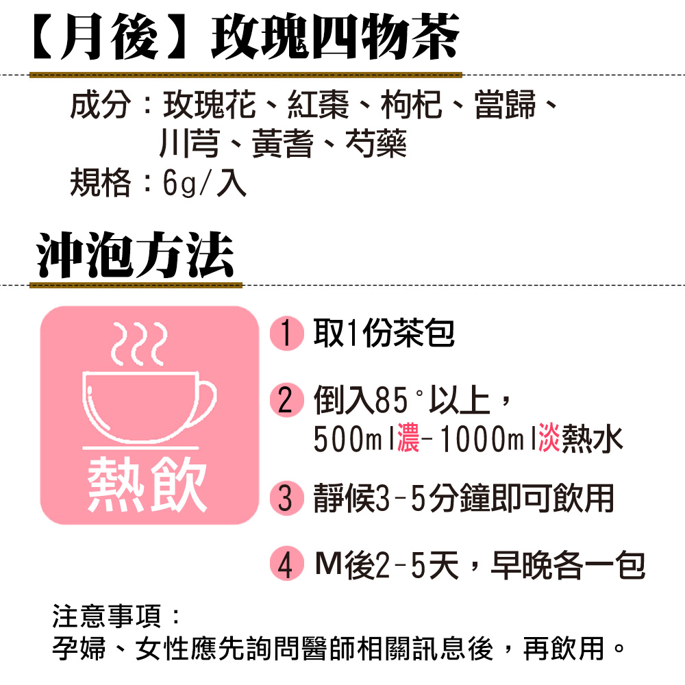 孕婦、女性應先詢問醫師相關訊息後,再飲用。