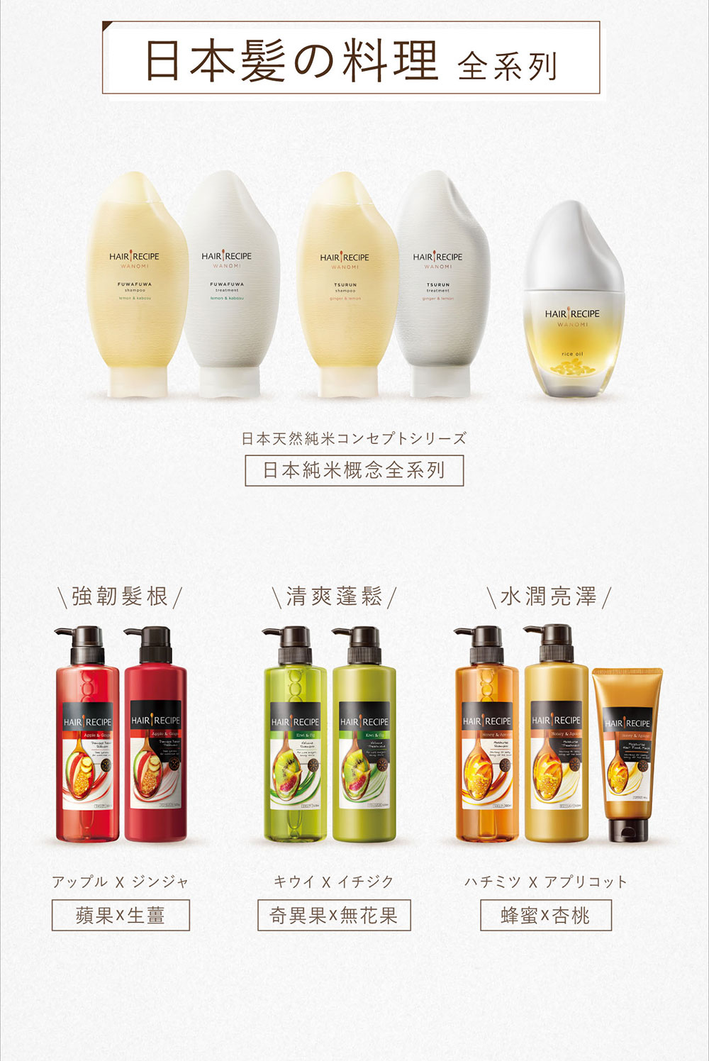 Hair Recipe 米糠溫養洗髮精 護髮素日本髮的料理純米瓶 溫養修護檸檬生薑 溫養豐盈檸檬青檸 Momo購物網
