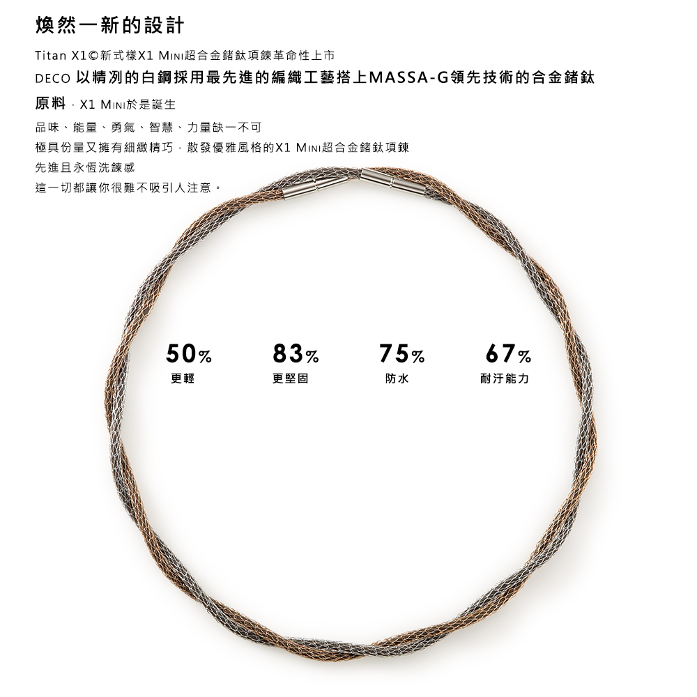 DECO 以精冽的白鋼採用最先進的編織工藝搭上MASSAG領先技術的合金鍺鈦
