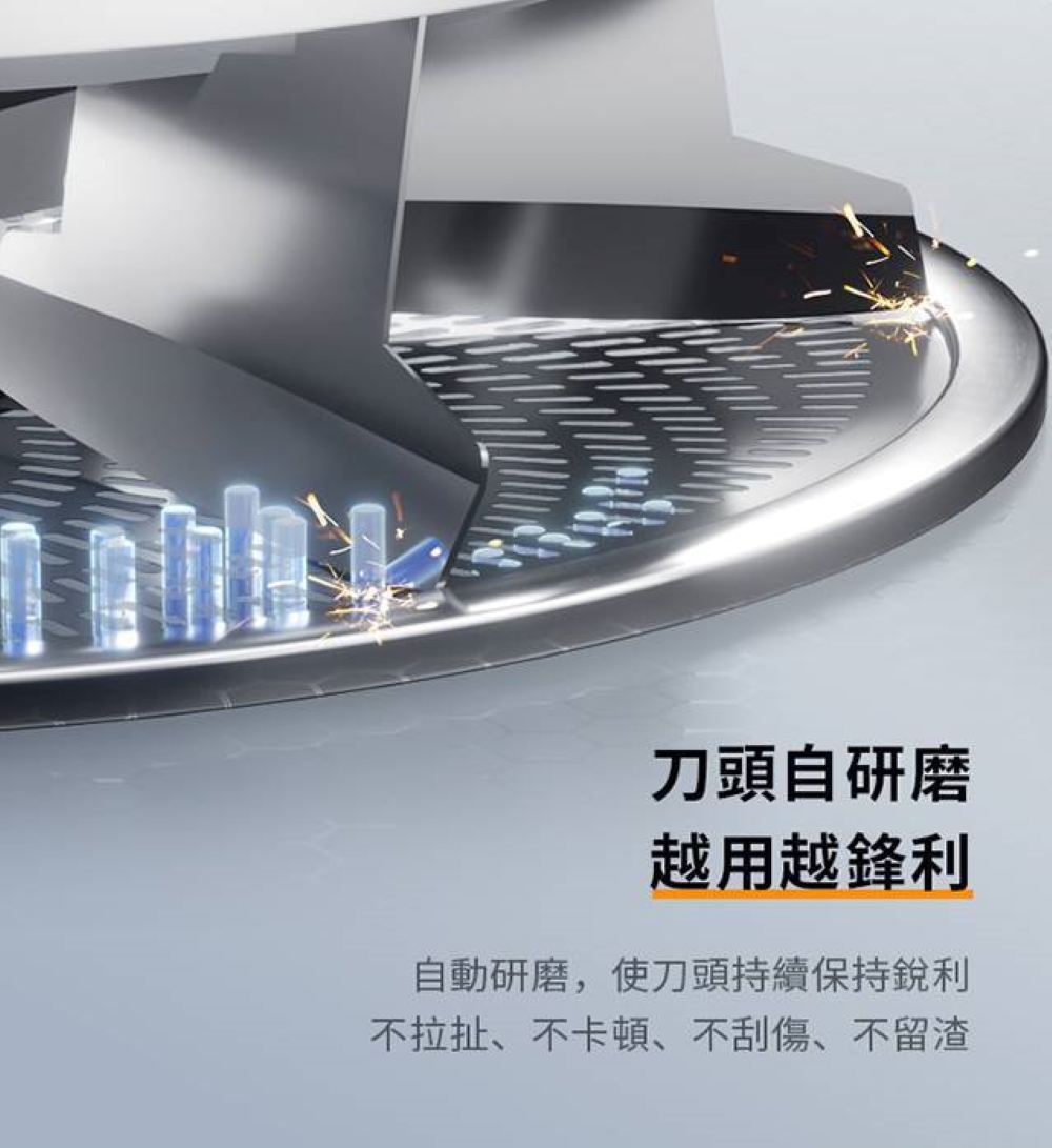 刀頭自研磨 越用越鋒利 自動研磨,使刀頭持續保持銳利 不拉扯、不卡頓、不刮傷、不留渣 