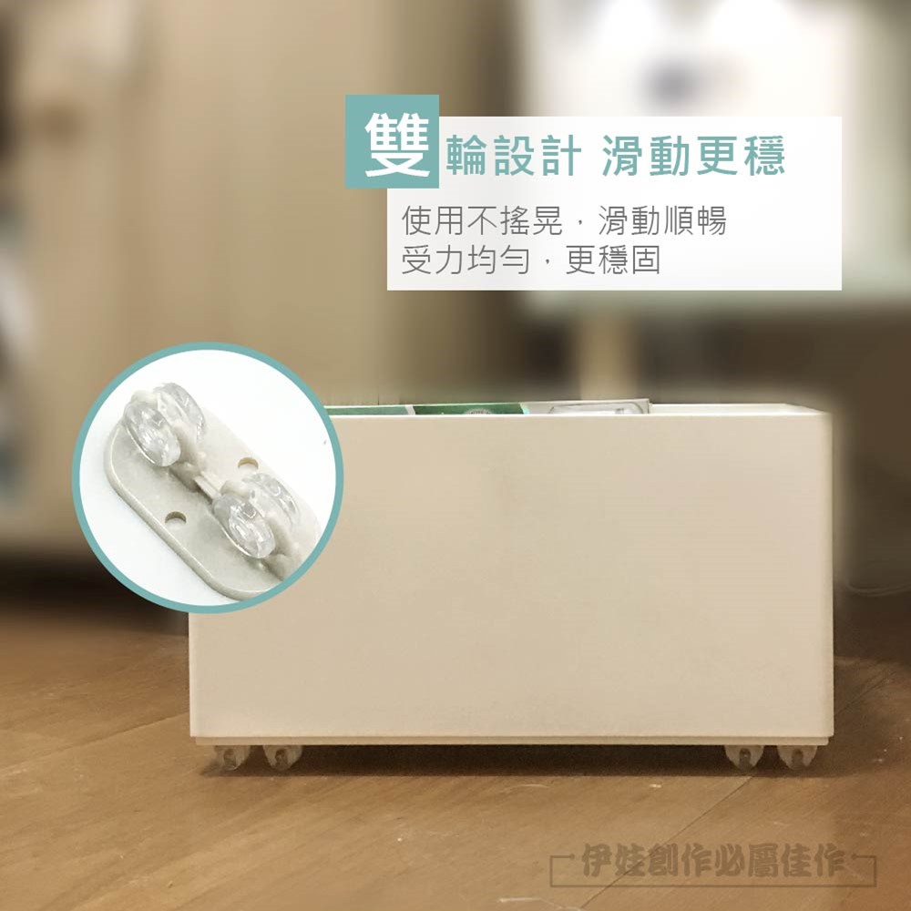 雙輪設計 滑動更穩 使用不搖晃,滑動順暢 受力均勻,更穩固 广伊娃創作必屬佳作气 