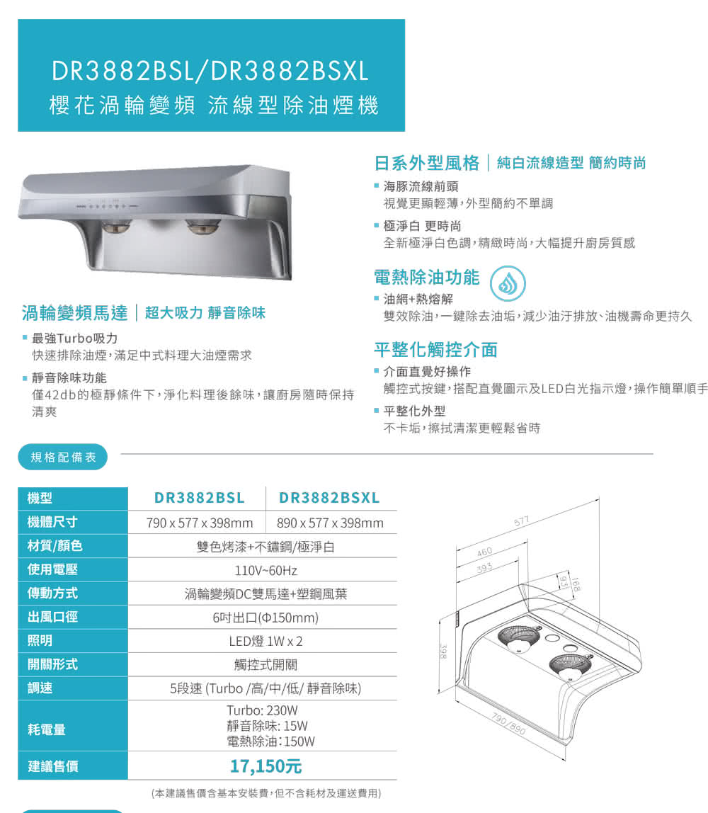 觸控式按鍵,搭配直覺圖示及LED白光指示燈,操作簡單順手