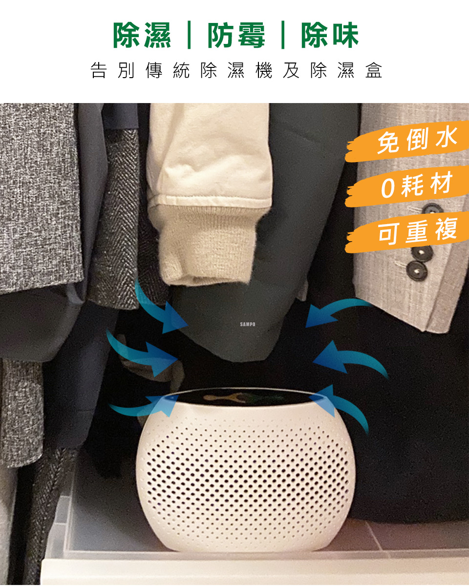 除濕防霉除味 告別傳統除濕機及除濕盒 免倒水 0耗材 可重複 