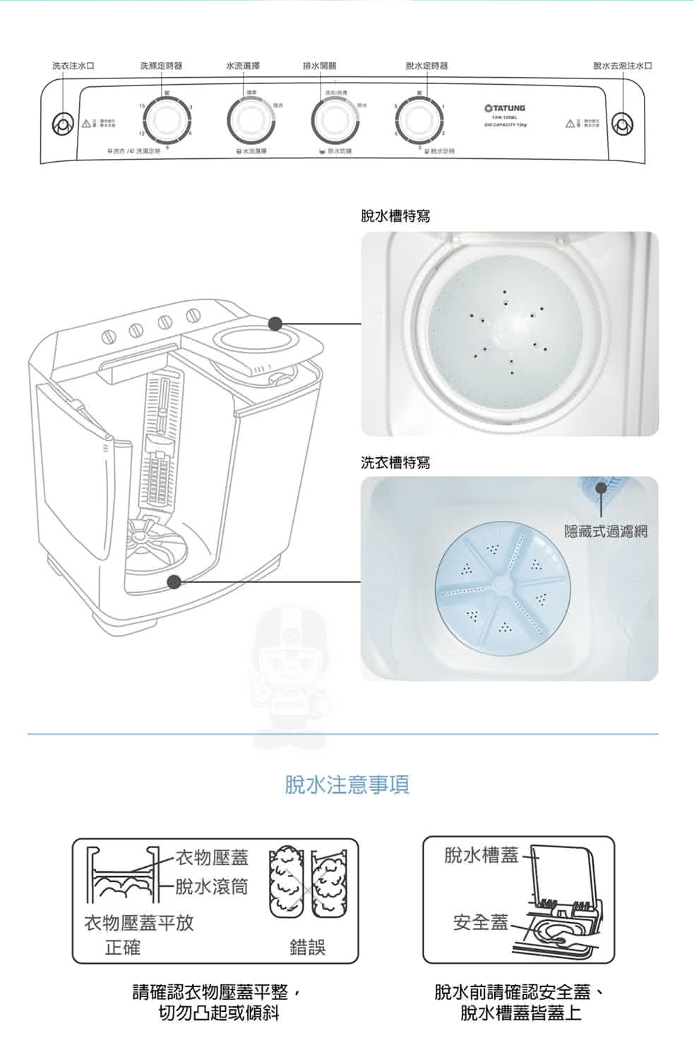 Tatung 大同 10kg 雙槽洗衣機 Taw 100ml Momo購物網