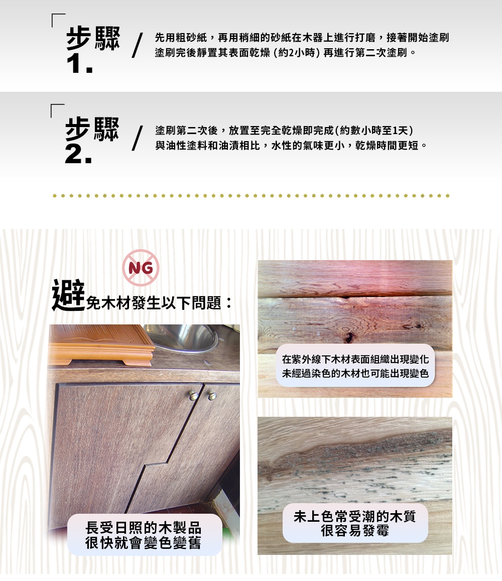 先用粗砂紙,再用稍細的砂紙在木器上進行打磨,接著開始塗刷