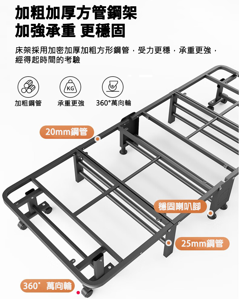 床架採用加密加厚加粗方形鋼管,受力更穩,承重更強,