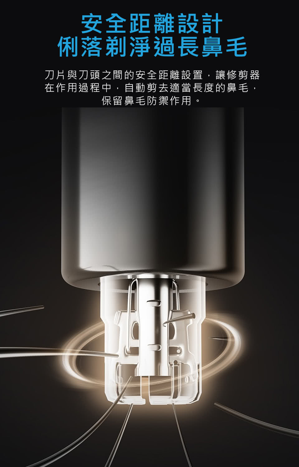 å®å¨è·é¢è¨­è¨ ä¿è½åæ·¨éé·é¼»æ¯ åçèåé ­ä¹éçå®å¨è·é¢è¨­ç½®,è®ä¿®åªå¨ å¨ä½ç¨éç¨ä¸­,èªååªå»é©ç¶é·åº¦çé¼»æ¯, ä¿çé¼»æ¯é²ç¦¦ä½ç¨ã 