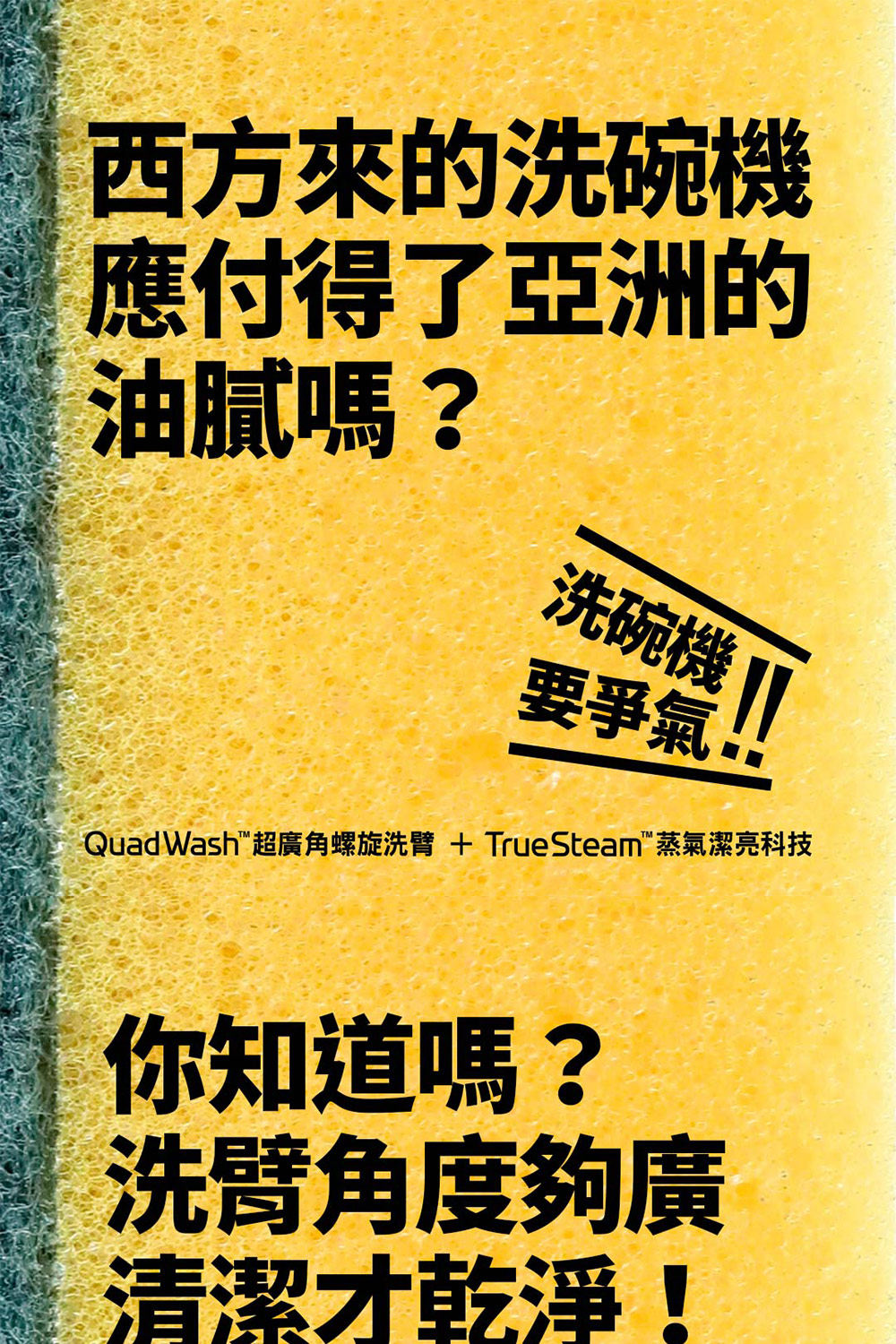 QuadWash超廣角螺旋洗臂 TrueSteam蒸氣潔亮科技