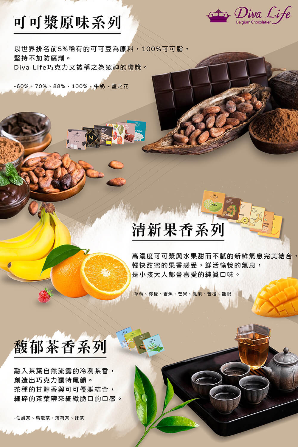 以世界排名前5%稀有的可可豆為原料,100%可可脂,