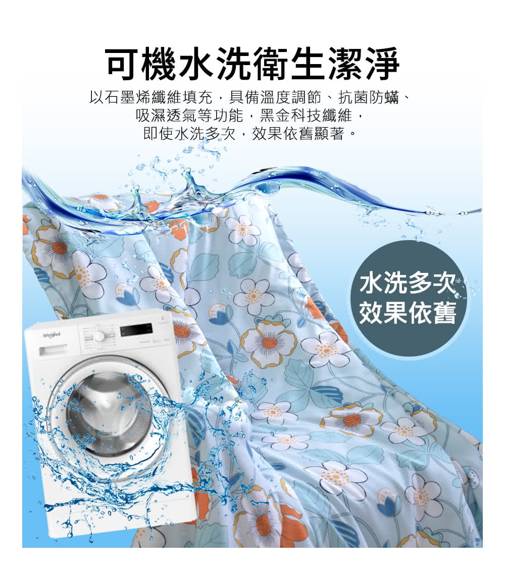 以石墨烯纖維填充,具備溫度調節、抗菌防城、