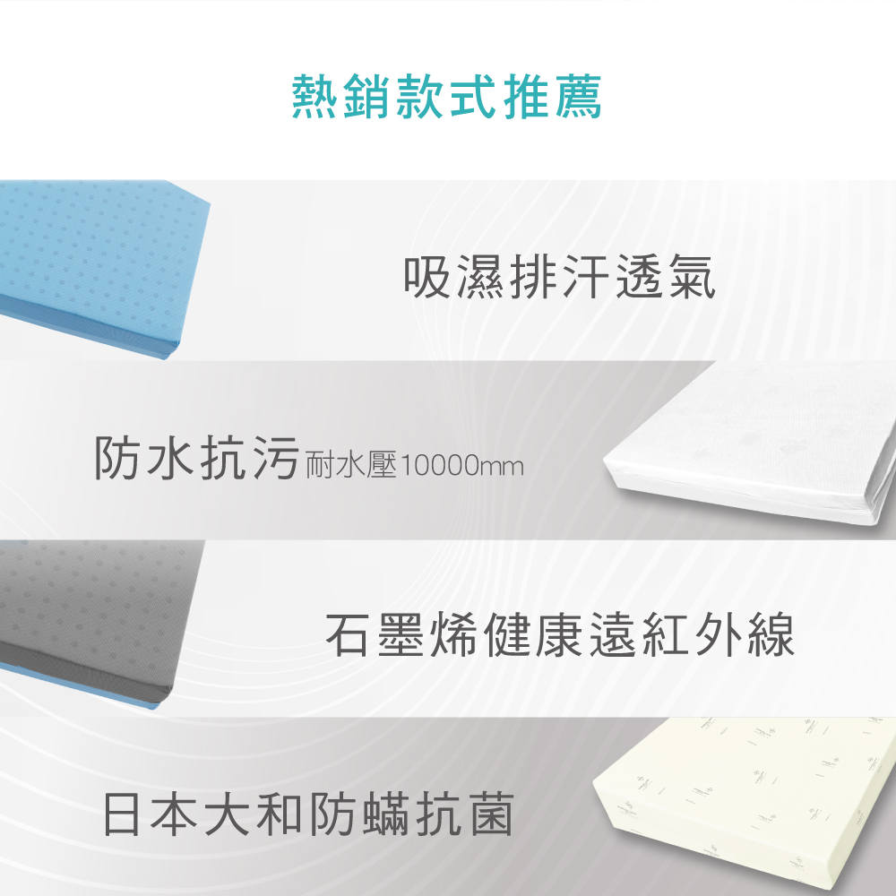 熱銷款式推薦 吸濕排汗透氣 防水抗污耐水壓10000mm 石墨烯健康遠紅外線 日本大和防蟎抗菌 