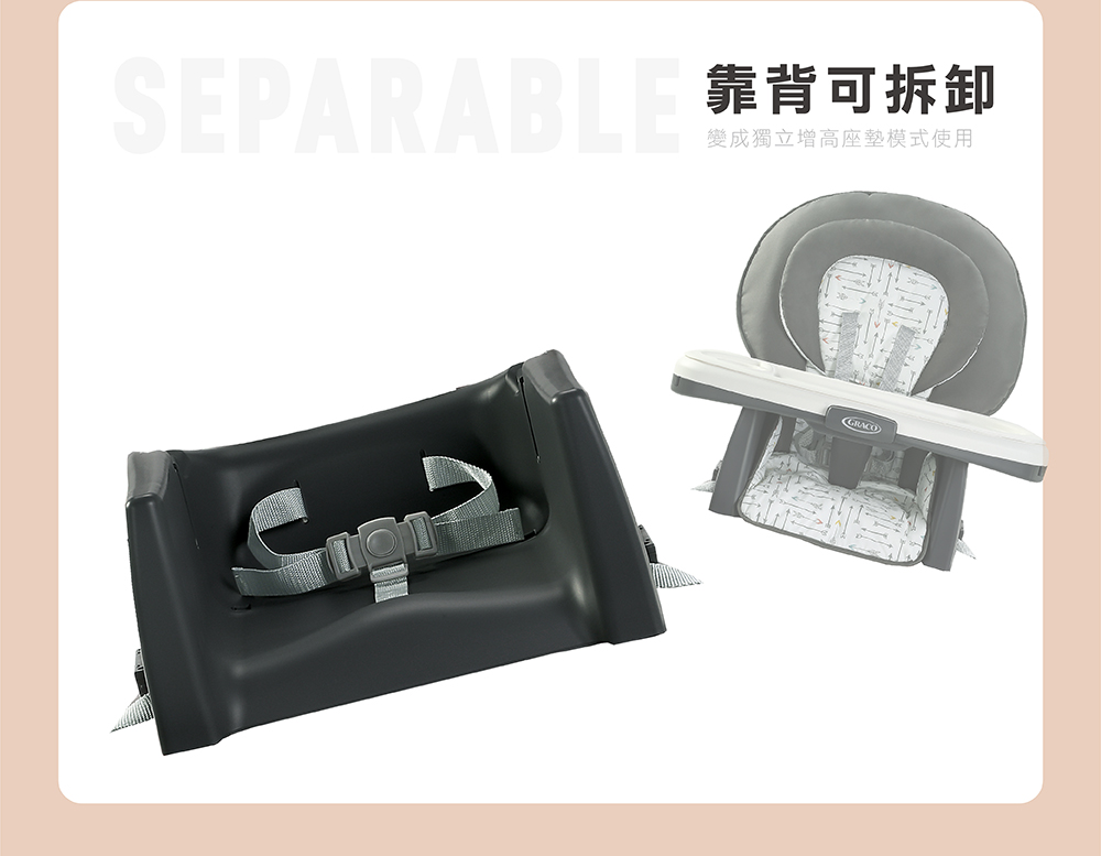 SEPARABLE 靠背可拆卸 變成獨立增高座墊模式使用