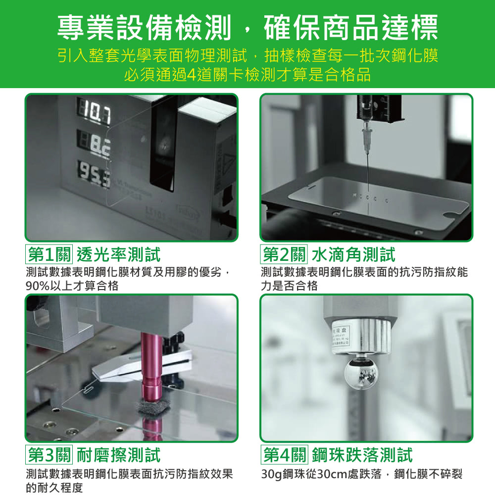 引入整套光學表面物理測試,抽樣檢查每一批次鋼化膜