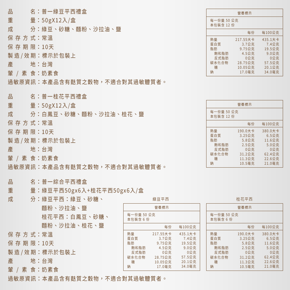 過敏原資訊本產品含有麩質之穀物,不適合對其過敏體質者。