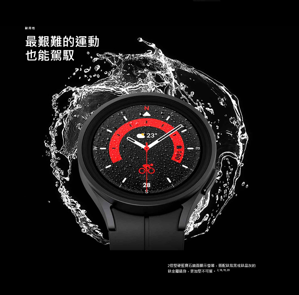 耐用性 最艱難的運動 也能駕馭 2倍堅硬藍寶石鏡面顯示螢幕,搭配鈦炫黑或鈦晶灰的 鈦金屬錶身,更加堅不可摧。218 19, 20 