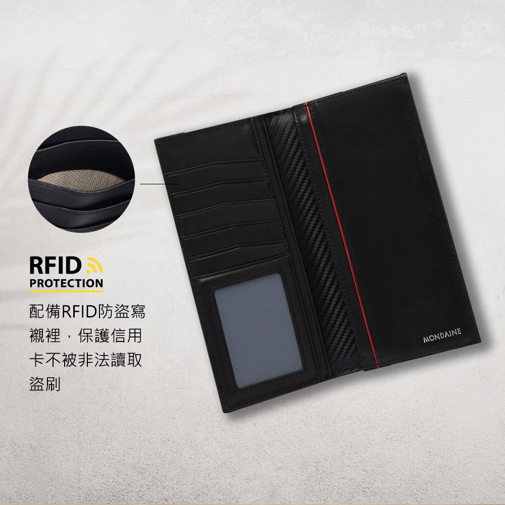 配備RFID防盜寫 襯裡,保護信用 卡不被非法讀取 盜刷 