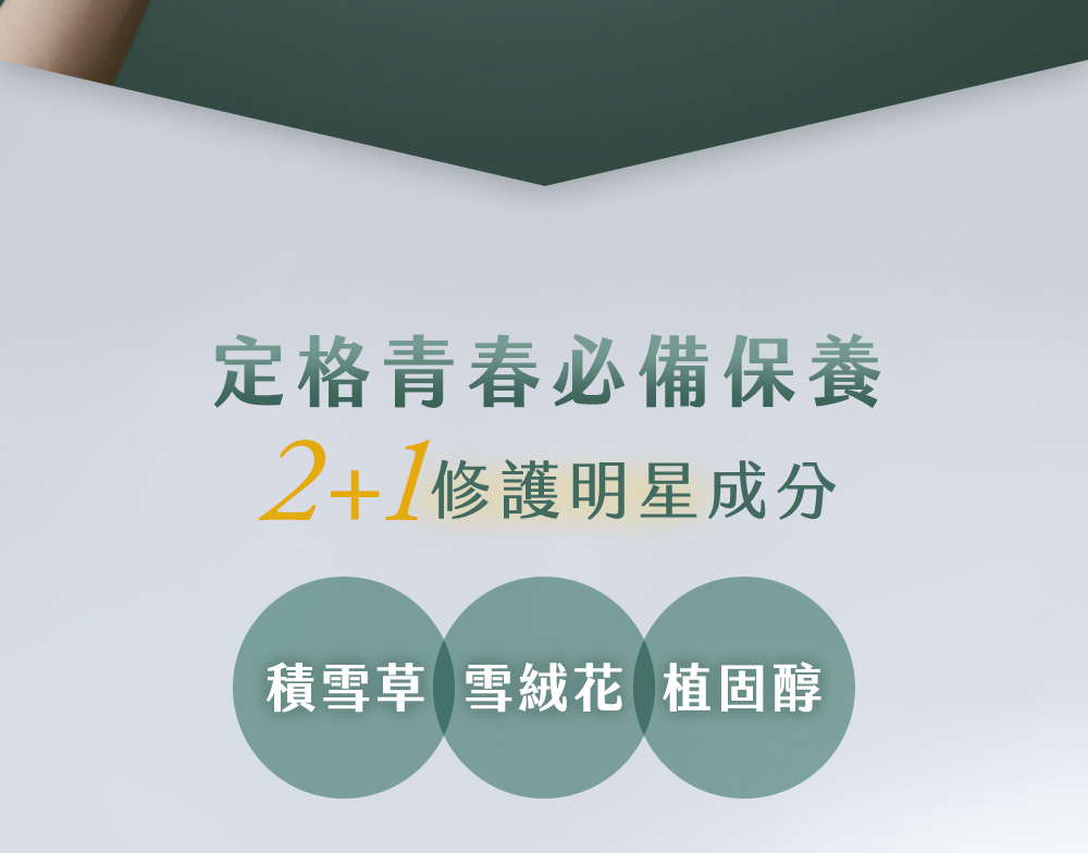定格青春必備保養 2修護明星成分 積雪草 雪絨花 植固醇 